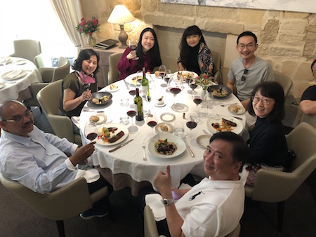 The 2018 Bordeaux Grand Cru Harvest Tour II savoring an exquisite lunch in Saint Emilion