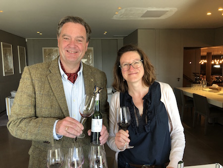 Ronald tasting Latour with Hélène Génin, the technical director